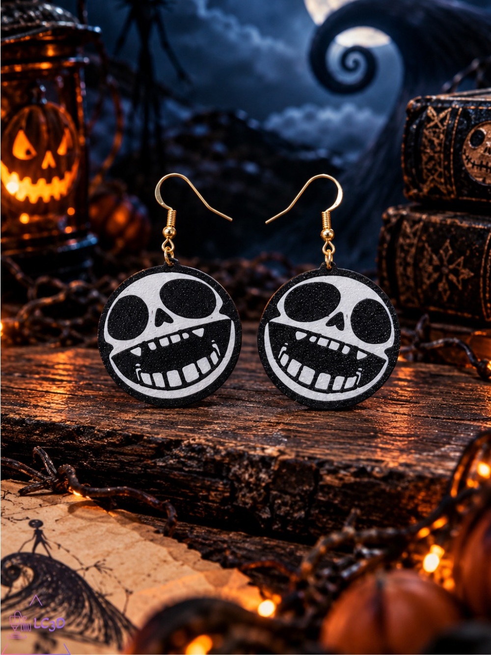 Black & White Skull Face Dangle Earrings for Kids